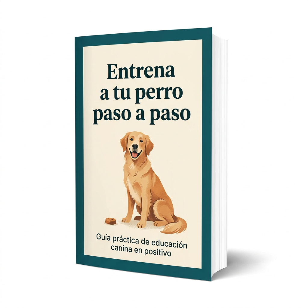 Imagen de portada del e-book Entrena a tu perro paso a paso sobre fondo blanco